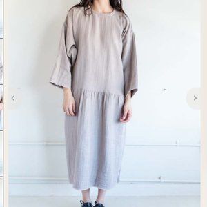 Cotton Linen Easy Dress- Light Stone